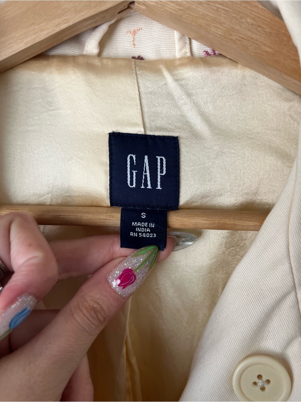Gap Vintage Y2K Cottagecore Cotton Floral Embroidered Trench Long Coat White - Picture 6 of 7